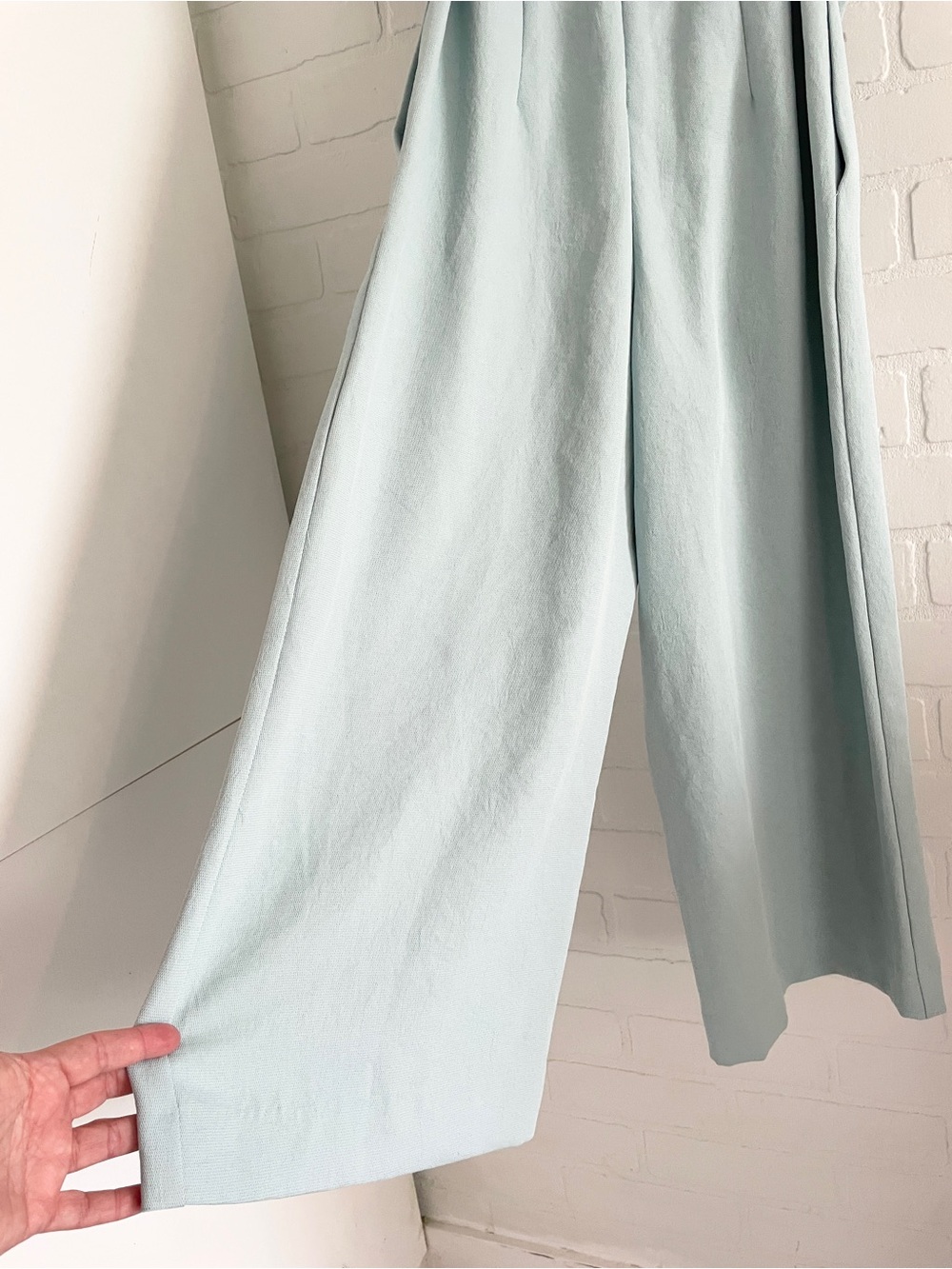 Babaton Off Shoulder Crop Jumpsuit Belted Wide Leg Crepe Mineral Blue Size 2 - Picture 14 of 16